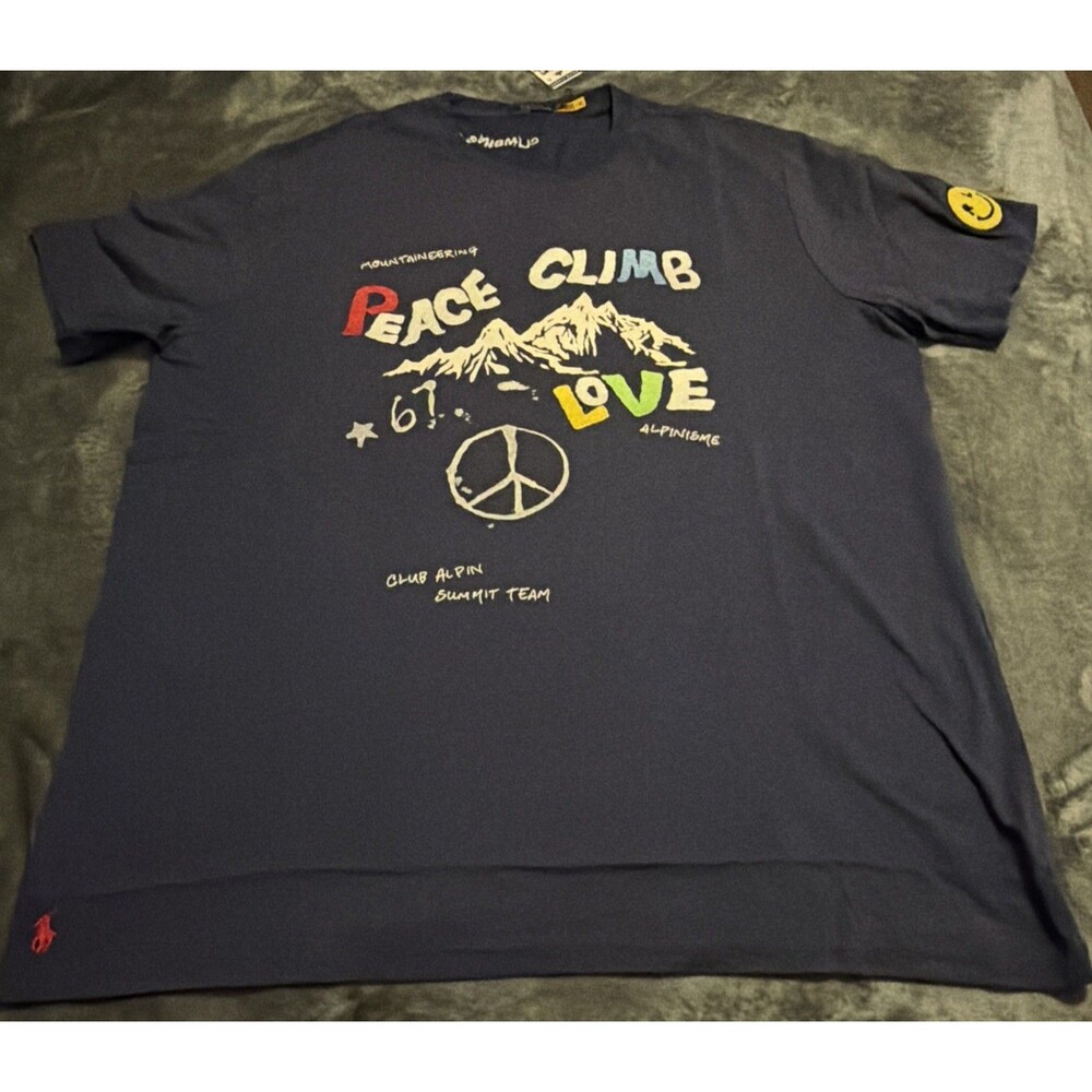 4XB POLO RALPH LAUREN Mens Big&Tall Navy “PEACE CLIMB LOVE” Graphic T-Shirt